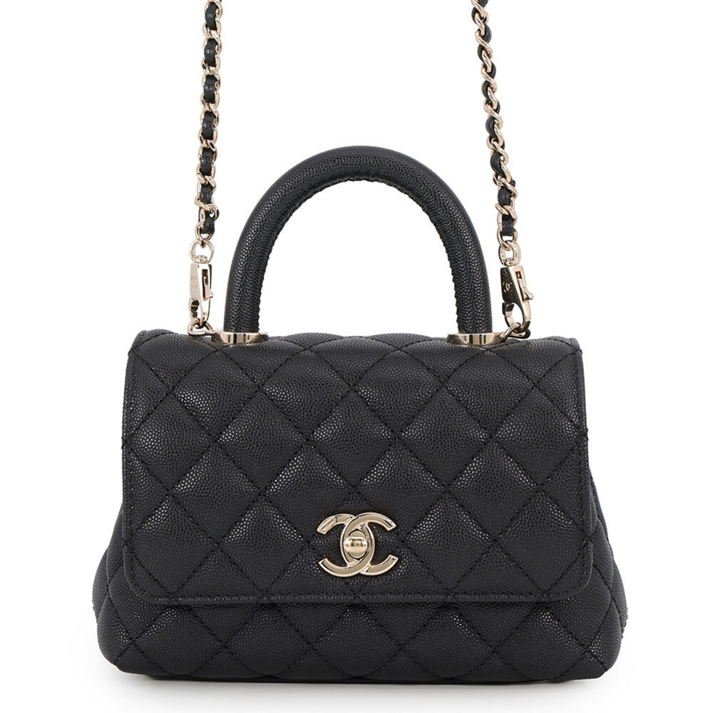 Chanel Matelassé handbag, Coco Mark, Handle, XXS, caviar leather, AS2215, CHA...